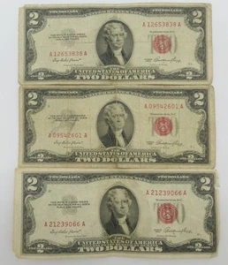 Set of 3 Red Seal $2 1953 U.S. currency - Picture 1 of 2