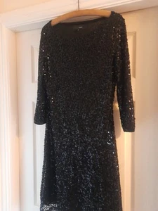 NEXT Black Sequin Sleeve Dress Size 8 - Picture 1 of 10
