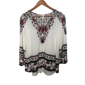 Fig and Flower Anthropologie Tunic Top White Multicolor Floral Sz Small - Picture 1 of 7