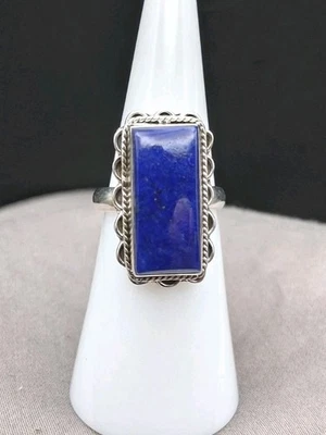 Anillo de plata de ley, lapislázuli, talla 5,75, boho, suroeste Foto 1 de 4