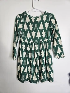 Hanna Andersson Girls Sz 4 Green Christmas Tree Printed Ribbed Holiday Dress - Picture 1 of 6
