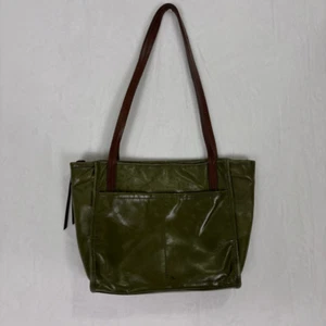 Hobo Green with Brown Straps Large Tote Bag Zipper Closure - Picture 1 of 12