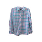 TALBOTS Petites Pink Green Blue Plaid Long Sleeve Button Front Shirt Top Sz PL