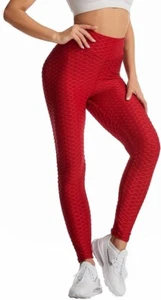 Women Leggings Anti-Cellulite High Waist Push Up Yoga Pants Gym Trousers Red Sm - Picture 1 of 4