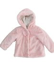 Girls ?Little Me? Jacket Pink Faux Fur Hooded Coat Bow Zip Closure Toddlers 3T