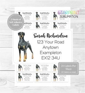 Dobermann (Black) 42 Personalised Return Address Labels, Customised Stickers-No2 - Bild 1 von 1
