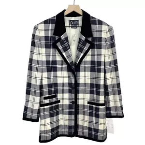 Vintage Laurel Escada Wool Plaid Blazer Jacket Size L 42 Academia Androgynous - Picture 1 of 11