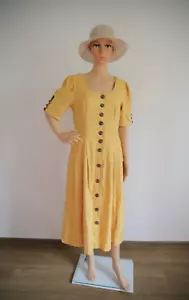 Damen Kleid Trachtenkleid aus goldenem/Gelb-Orange Leinen mit kurzen Ärmel 3/4 - Bild 1 von 10