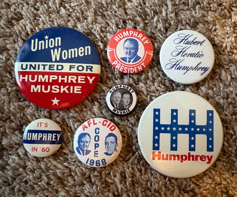 Grupo de botones de campaña presidencial Hubert Humphrey 1968 ¡y más! Foto 1 de 1