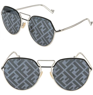 Gafas de sol Fendi FFM0073S GRID 0073 plateadas negras con estampado FF espejo monograma de metal Foto 1 de 4
