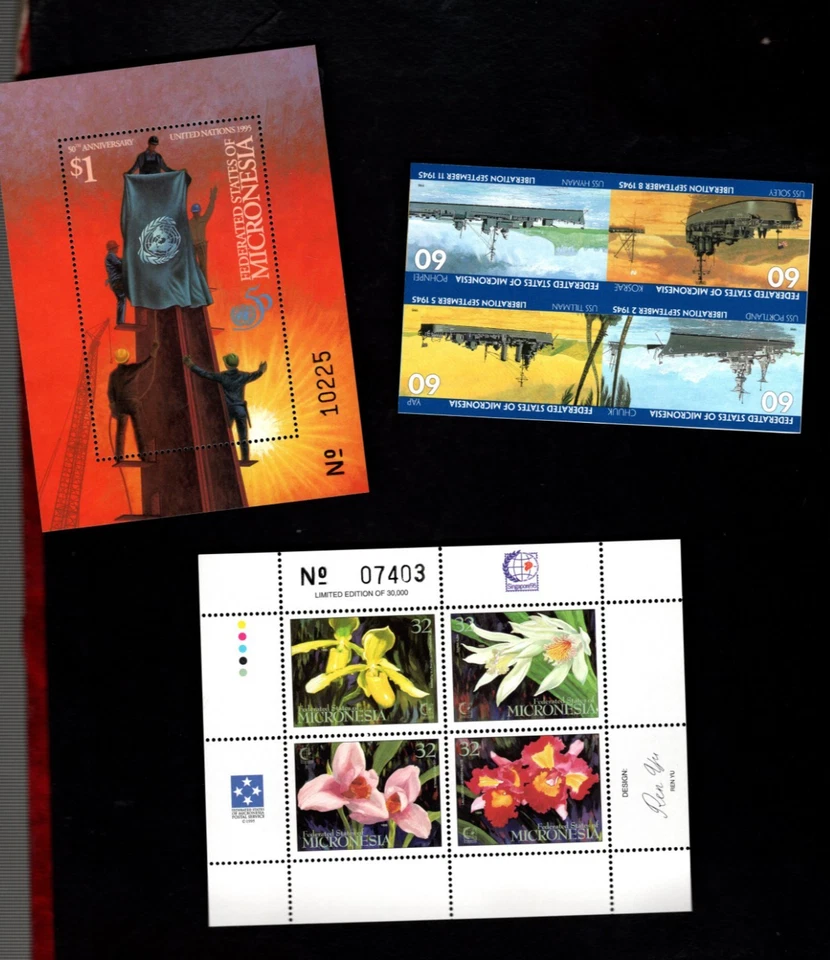 Micronesia sc#230 Bloque #231 Bloque IMPERF #229 Hoja de Recuerdo MNH Foto 1 de 1