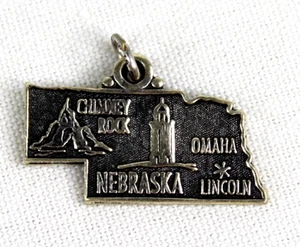 Nebraska State Shaped Chimney Rock Omaha Sterling Silver Souvenir Charm Pendant - Picture 1 of 5