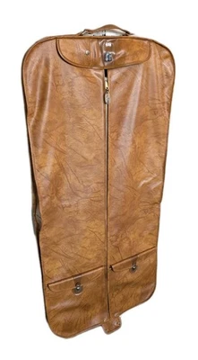 Vintage AMERICAN TOURISTER Luggage Garment Suit Bag Faux Brown Leather 24x47 - Image 1 of 4