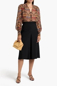VERONICA BEARD Esmeralda Arabesque Silk Georgette Puff Sleeve Blouse, Size M - Picture 1 of 13