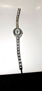 Vintage Crystal Ladies Watch Silver Bejeweled Band Premier Design Oval Stainless - Picture 1 of 12
