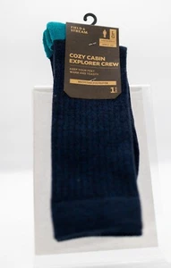3 - 1pk Field & Stream Cozy Cabin Explorer Crew Socks Men’s Large - Green Navy - Picture 1 of 1