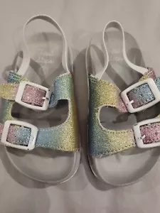 First Steps by Stepping Stones - Pink/Rainbow Glitter Sandals size 6 toddler - Picture 1 of 4