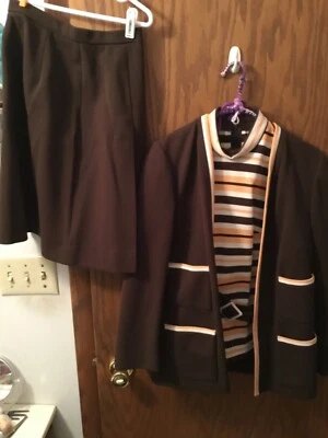 Conjunto de traje falda 4 piezas años 70 de colección poliéster marrón amarillo años 70 talla 8 Brady bunch Foto 1 de 4