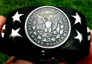 Armband Manschette Bison Leder echt Morgan Dollar Münze Adler Verschluss Pfeil - Bild 1 von 8