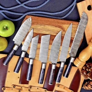 CUSTOM HANDMADE FORGED DAMASCUS STEEL KITCHEN KNIVES SET CHEF KNIFE SET ZS-350 - Picture 1 of 6