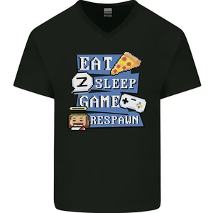 Gaming Eat Sleep Game Respawn Gamer Arcade Mens V-Neck Cotton T-Shirt - Picture 1 of 43