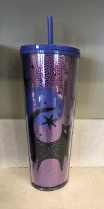 Starbucks Halloween 2020 Cat Moon & Stars Purple 24oz Cold Tumbler - Picture 1 of 3