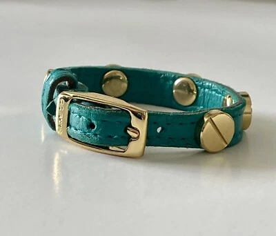 CC Skye Signature Single Wrap Gold Tone Screw Turquoise Italian Leather Bracelet - Image 1 of 4