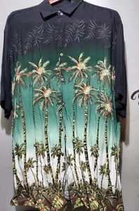 Pierre Cardin Hawaiian Palm Trees Tornado Clouds Button Down Mens Large - Picture 1 of 7