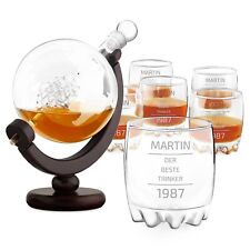 Whisky Karaffe Globus 850 ml 6er Whiskygläser Set mit Gravur - Whisky Geschenk