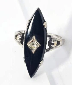 Art Deco 18k Heavy gold electroplate black onyx paste antique ring size 6.5 - Picture 1 of 6
