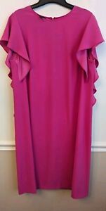 Escada Hot Pink  Ruffle Back Flutter Sleeve Dress Size 42/XL Made In Romania