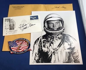 JOHN GLENN Authentic Guaranteed Autographed First Day , COA + Photograph +Patch - Picture 1 of 8