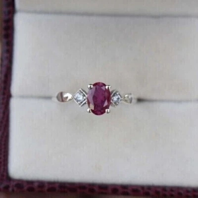 Gorgeous Wedding Ring Oval Cut Simulated Pink Ruby In 14K White Gold Plated - Image 1 of 4