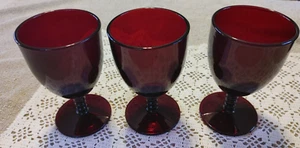 3 Antique Anchor Hocking Monarch Royal Ruby Red Wine Water Goblet with Ball Stem - Picture 1 of 4