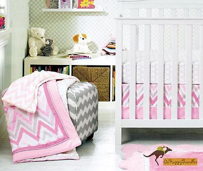 New Baby Girls 8 Pieces Line Pattern Theme Cotton Nursery Bedding Crib Cot Set • 130$