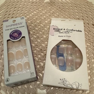 NEW Kiss Impress & Jelly Tab Pink French Short Squoval Press On Nails Lot of 2 - Picture 1 of 3