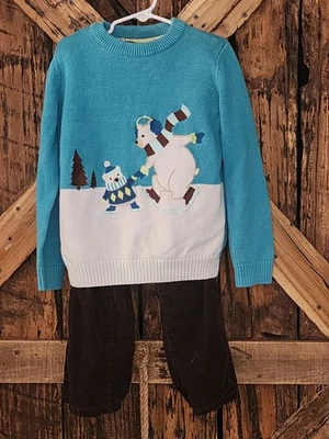 Suéter Bordado 2 Piezas Gymboree Niños Talla 6 Con Pantalones Cordoroy Marrón Conjunto  Foto 1 de 4