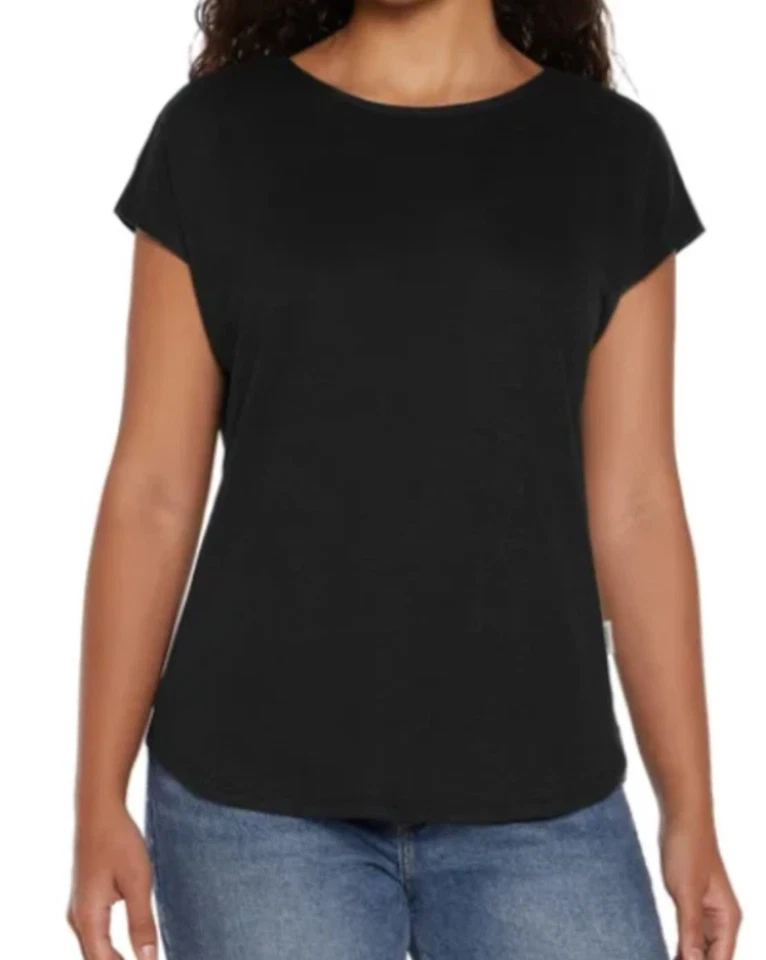 Orvis Women's Scoop Neck Linen Blend Short Sleeve Top Black Size S