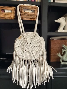 new Womens Arcyszydto hexagon Cream Shoulder large Macrame Bag Handbag 12” - Picture 1 of 3