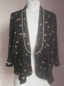 TROLLIED DOLLY Black Summer Jacket With Squirrel Acorn Pattern uk size M - Picture 1 of 11