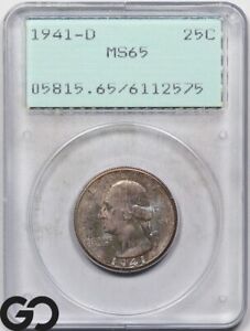 1941-D MS65 Washington Quarter PCGS Mint State 65 ** Old Green Rattler!