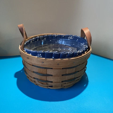 1994 Longaberger Basket Heartland Button Liner Protector Blue & White Cover