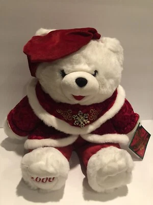 Walmart Navidad 2000 Copo de Nieve Blanco Oso de Peluche Niña Boina Sombrero Rojo Conjunto Etiqueta Foto 1 de 4