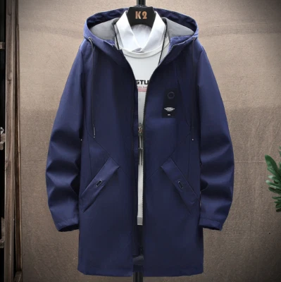 Jaqueta masculina slim fit comprimento médio outono com capuz corta-vento - Imagem 1 de 4