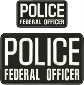 POLICE FEDERAL OFFICER Embroidery Patch 6x10 And 3x6 HOOK ON BACK WHITE ON BLACK - Picture 1 of 2