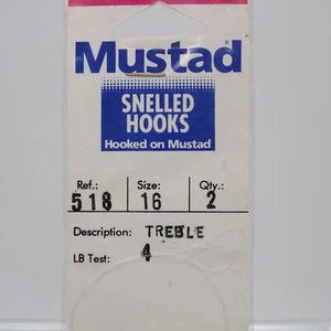 Mustad Snelled Fishing Hooks 518 Size 16 4lb Test 2 Pack a - Picture 1 of 2