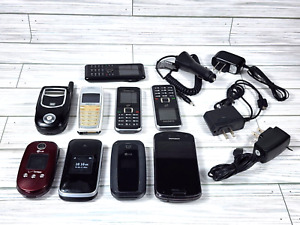 Lot of 9- Vintage Old Used Cell Phones/ chargers Varied - LG ATT flip phones