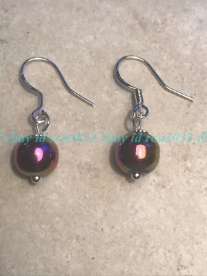 10mm Fashion Rainbow Hematite Gemstone Drop Dangle  Earrings Silver Hook - Image 1 of 4