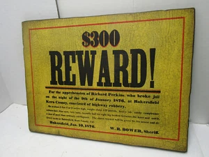 OLD WOOD-WOODEN WANTED SIGN RICHARD PERKINGS HIGHWAY ROBBERY - Picture 1 of 1