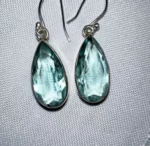 Pendientes de gancho de topacio azul facetado de plata de ley 925 - 1 1/2 pulgada - Imagen 1 de 10